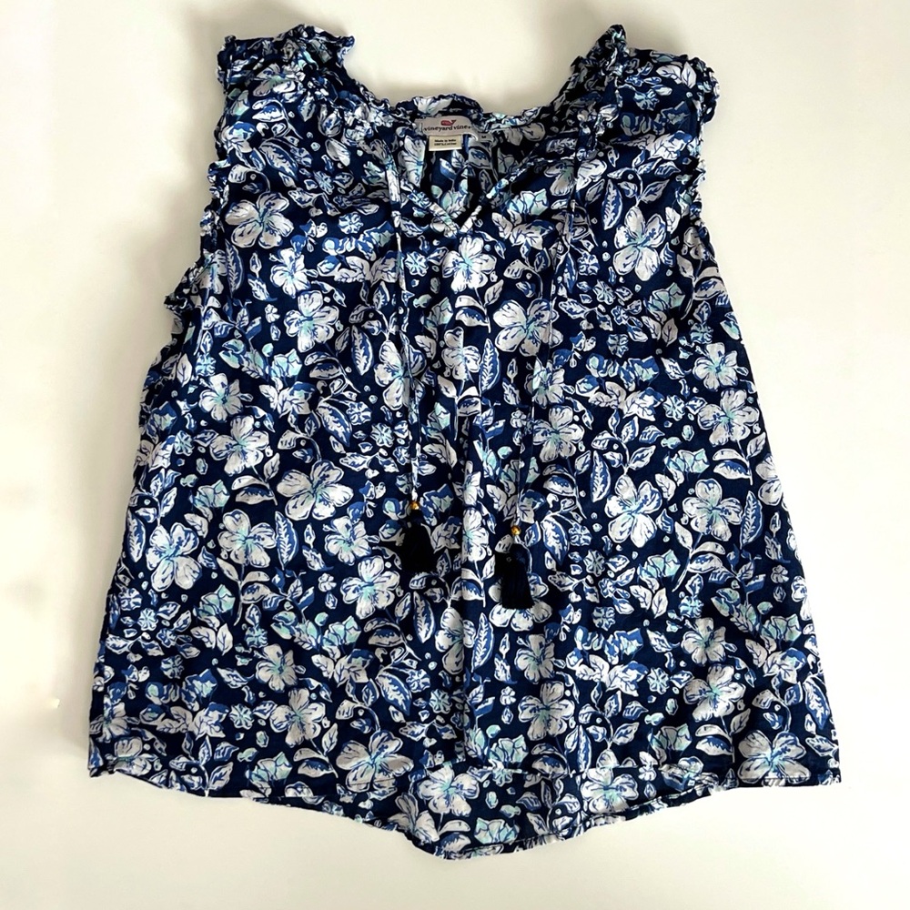 Floral Blue Sleeveless Top